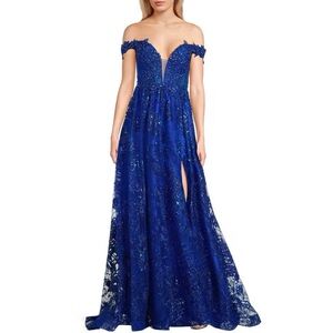 Elegant Blue Off-Shoulder Prom Dress